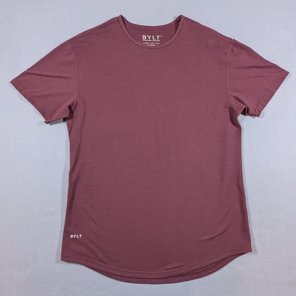 BYLT Drop Cut S/S Tee Mens Large Burgundy Short Sleeve Curved Hem T-Shirt